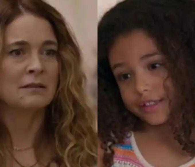 alt="Sofia (Elis Cabral) com uma expressão de rejeição em Dona de Mim."