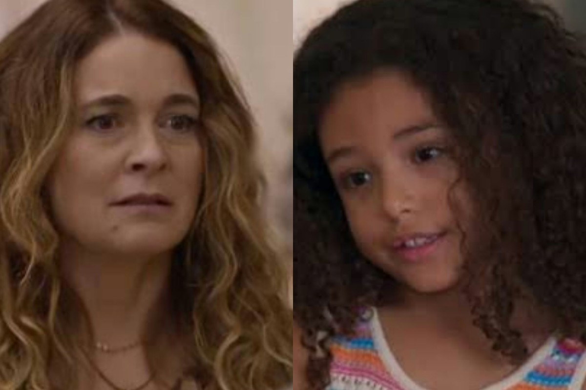 alt="Sofia (Elis Cabral) com uma expressão de rejeição em Dona de Mim."