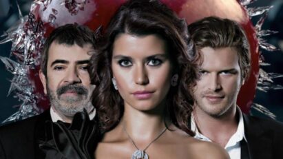 Cena da novela turca Amor Proibido com Bihter e Behlül em momento de tensão.