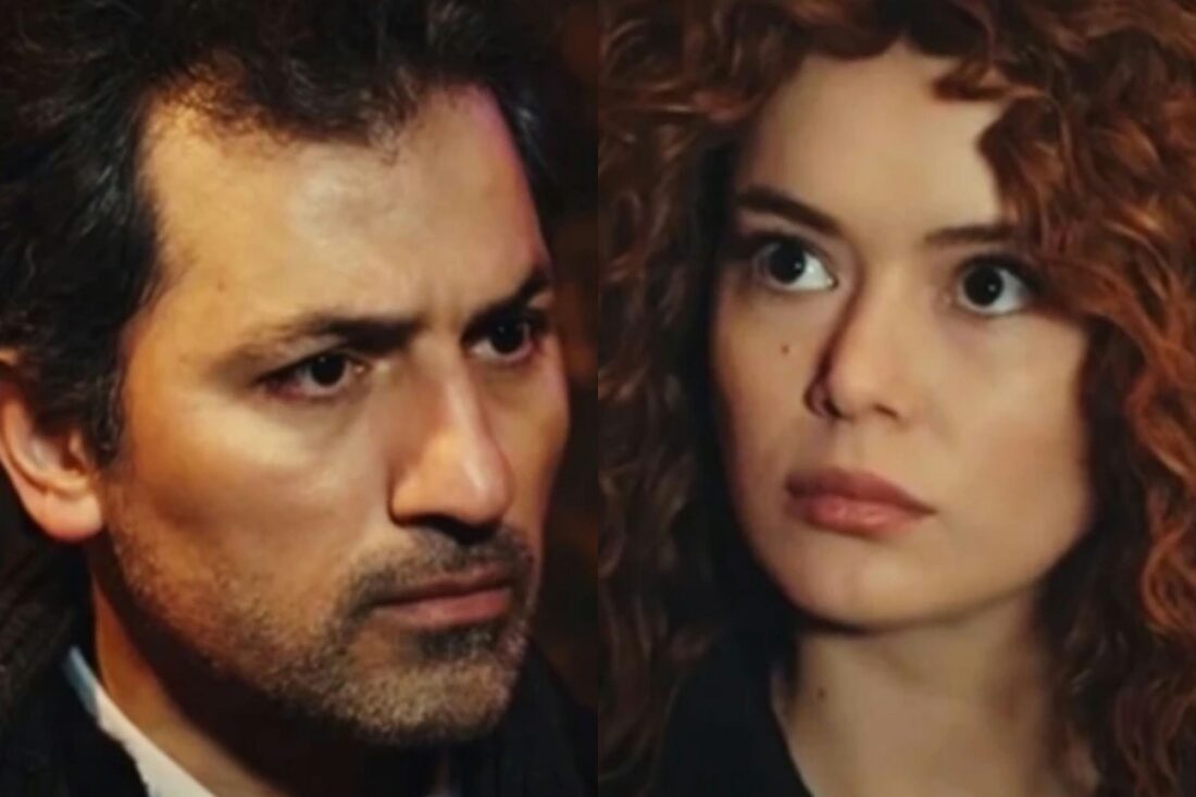 Sirin com expressão fria segurando uma arma na sala do apartamento de Enver, cena tensa da novela Força de Mulher.