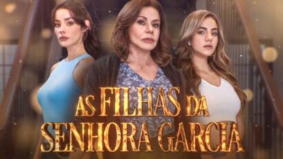 “Banner promocional da novela As Filhas da Senhora Garcia, nova aposta do SBT para o horário nobre.”