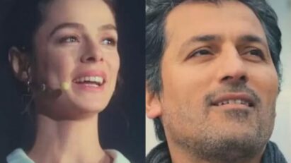 Bahar discursa em sua primeira palestra pública com os filhos no palco