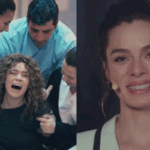 alt="Bahar (Özge Özpirinçci) olhando com expressão séria e pensativa, talvez em um hospital." alt="Şirin (Seray Kaya) em um surto no hospital, sendo contida por enfermeiros."