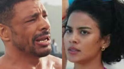 Fátima (Bella Campos) chora ao revelar gravidez e sofre rejeição de César (Cauã Reymond) em Vale Tudo, novela da Globo