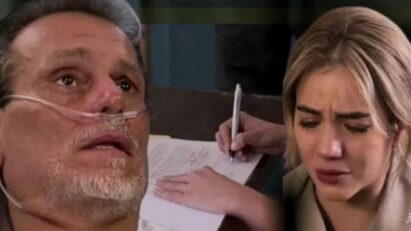 Cena de Mar assinando o divórcio em As Filhas da Senhora Garcia.