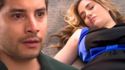 Mar caída no chão após agressão de Rosa em As Filhas da Senhora Garcia