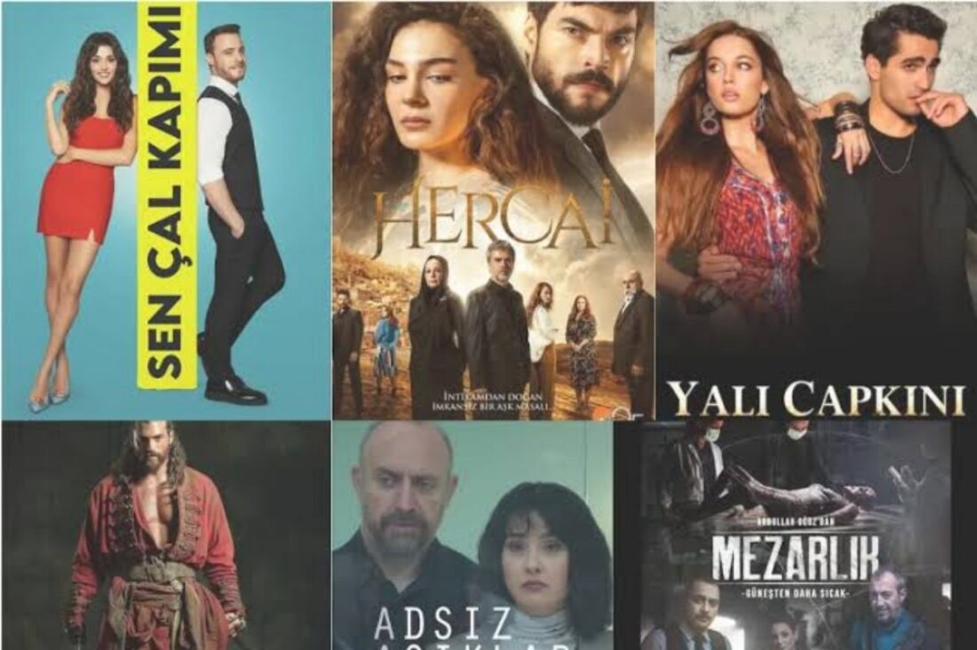 Montagem com pôsteres de novelas turcas