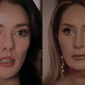Valéria encara Paula com expressão de fúria na sala da mansão Portilla