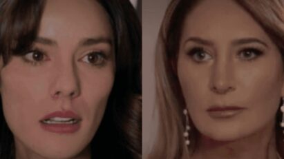 Valéria encara Paula com expressão de fúria na sala da mansão Portilla