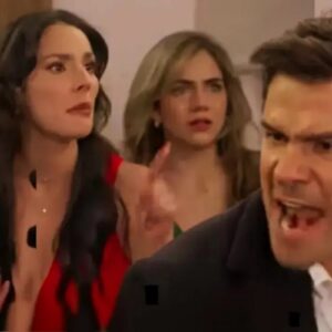 As Filhas da Senhora Garcia mostra Artur gritando de raiva contra Valéria em confronto familiar.