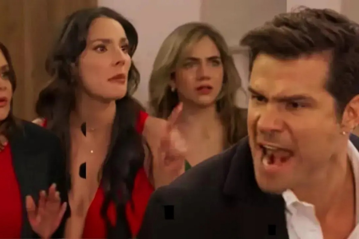 As Filhas da Senhora Garcia mostra Artur gritando de raiva contra Valéria em confronto familiar.