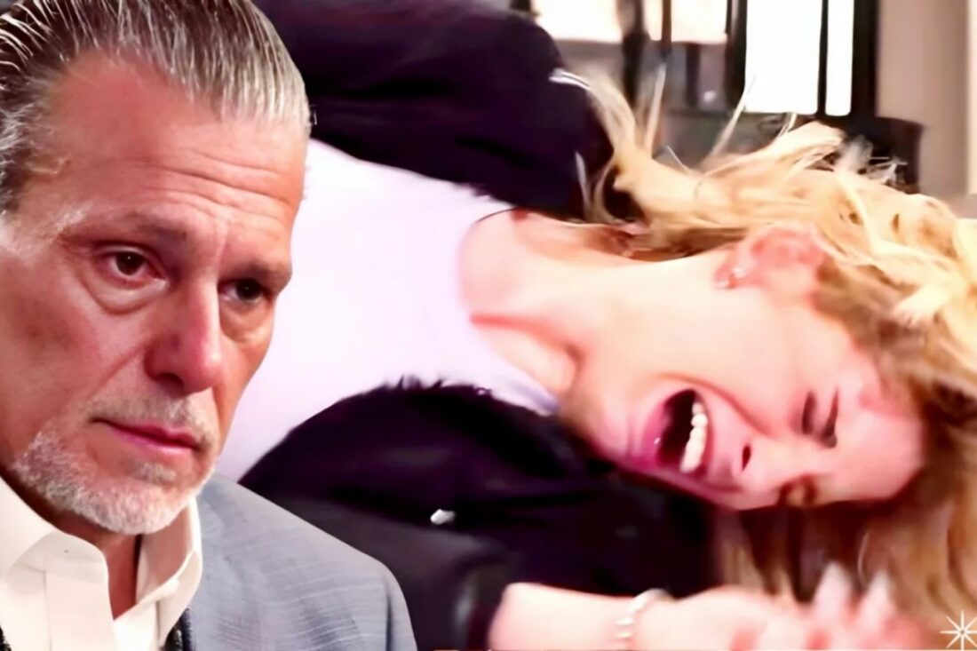 “Camila em cena dramática de As Filhas da Senhora Garcia, chorando após tragédia na gravidez.”