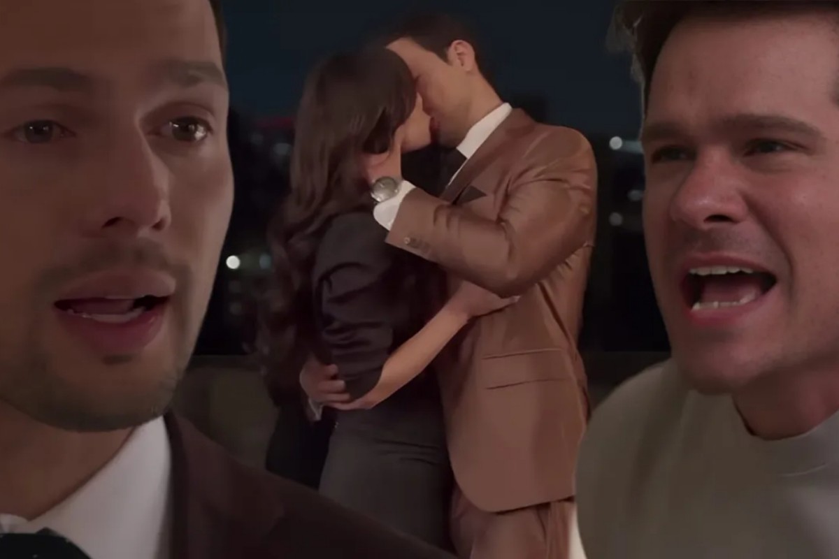 Cena do beijo entre Nicolas e Valéria na novela do SBT