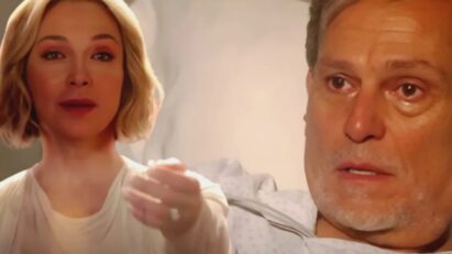 "Cena emocionante de Luís e Cecília em As Filhas da Senhora Garcia, durante o reencontro sobrenatural no hospital."