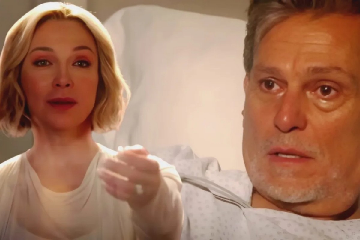 "Cena emocionante de Luís e Cecília em As Filhas da Senhora Garcia, durante o reencontro sobrenatural no hospital."