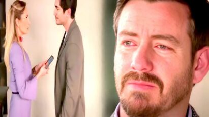 Leonardo em choque ao descobrir a traição de Paula em As Filhas da Senhora Garcia.