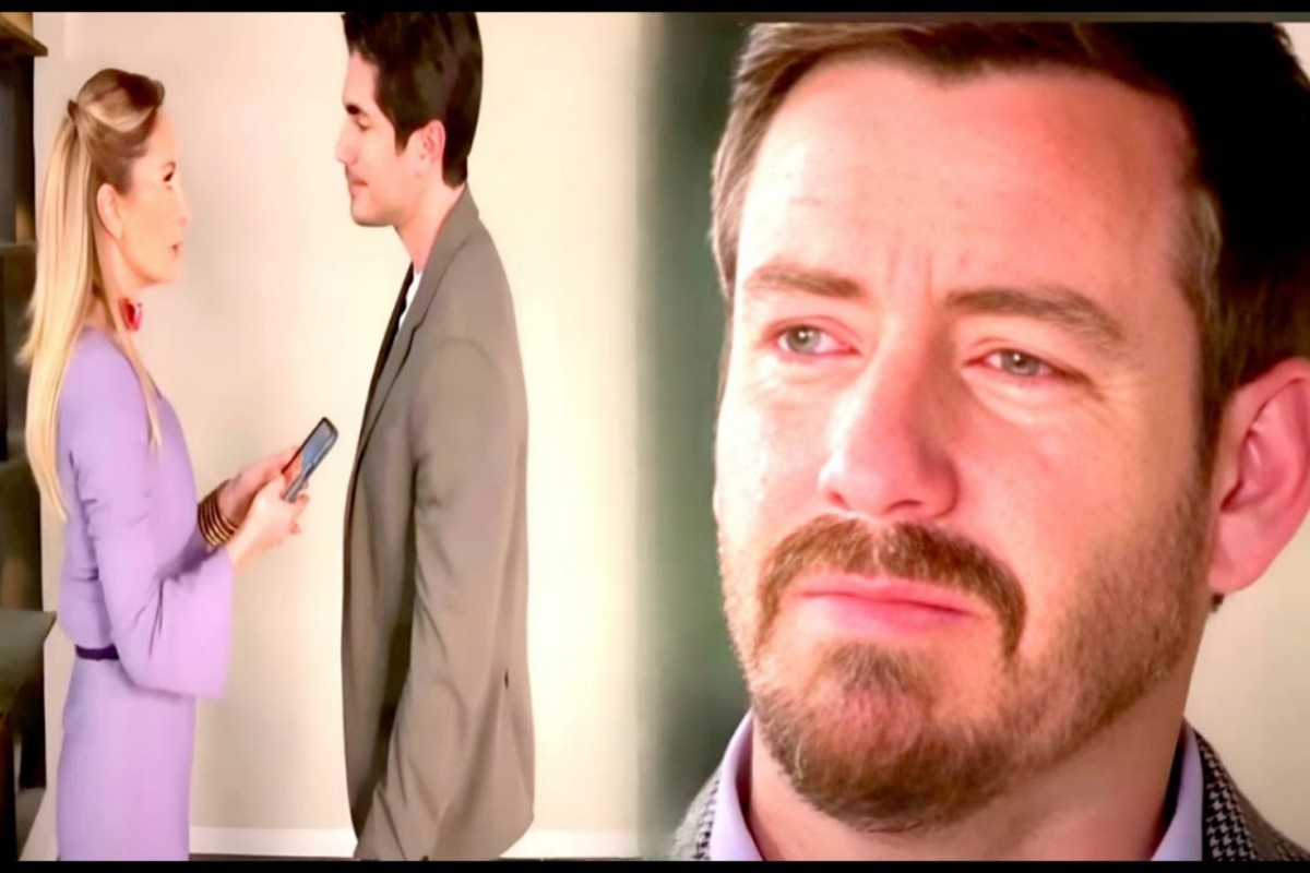 Leonardo em choque ao descobrir a traição de Paula em As Filhas da Senhora Garcia.