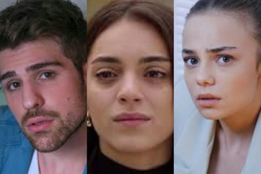 Cemre, Ceren e Nedim frente a frente em cena dramática de Cruel Istambul, prestes a revelar segredos que mudarão tudo.