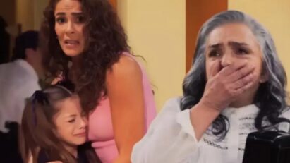 Cena da família Contreiras em choque com a chegada da advogada.