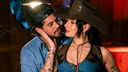 “Zé Felipe e Ana Castela durante a gravação do clipe de ‘Sua Boca Mente’ em Goiânia”