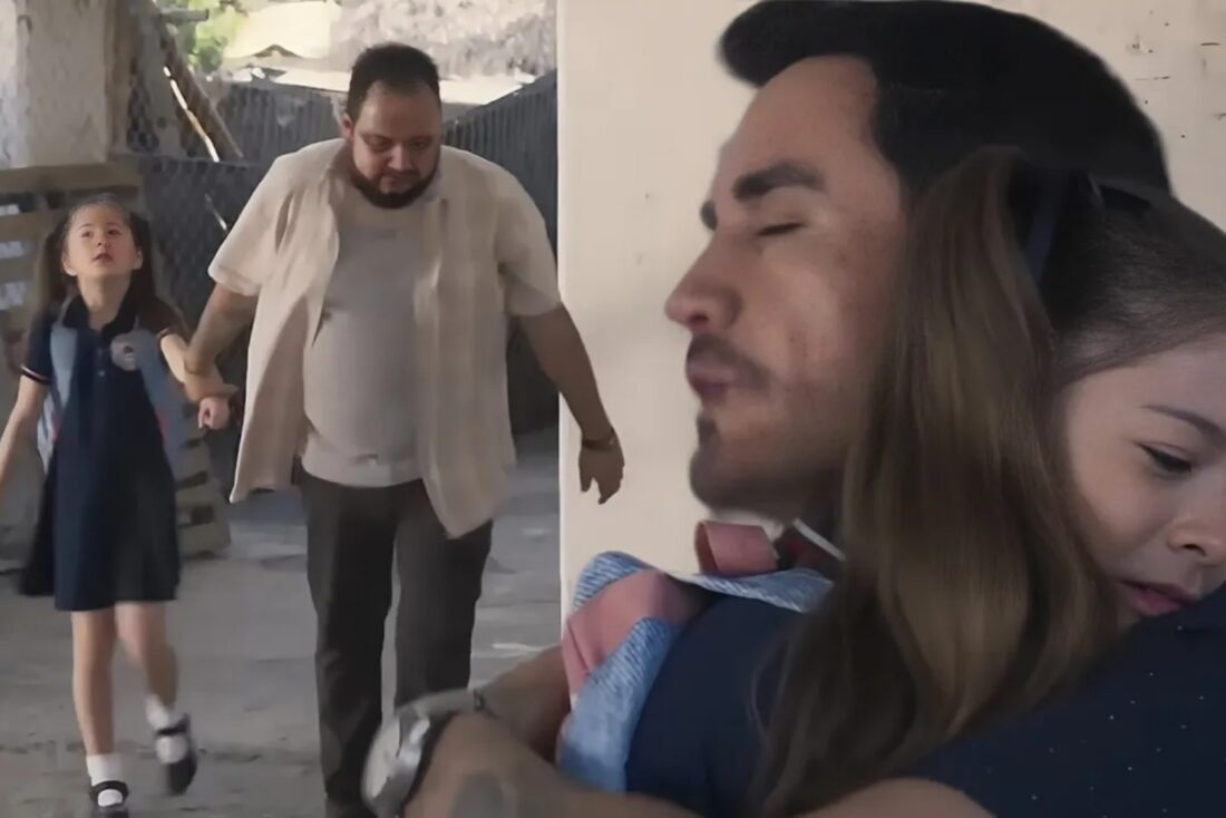 Cena de Azul caminhando com um homem desconhecido na capital, após se perder.”